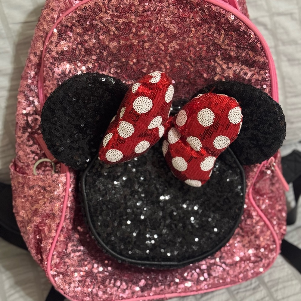 Sparkly Pink Kids Backpack with Polka Dot Bow